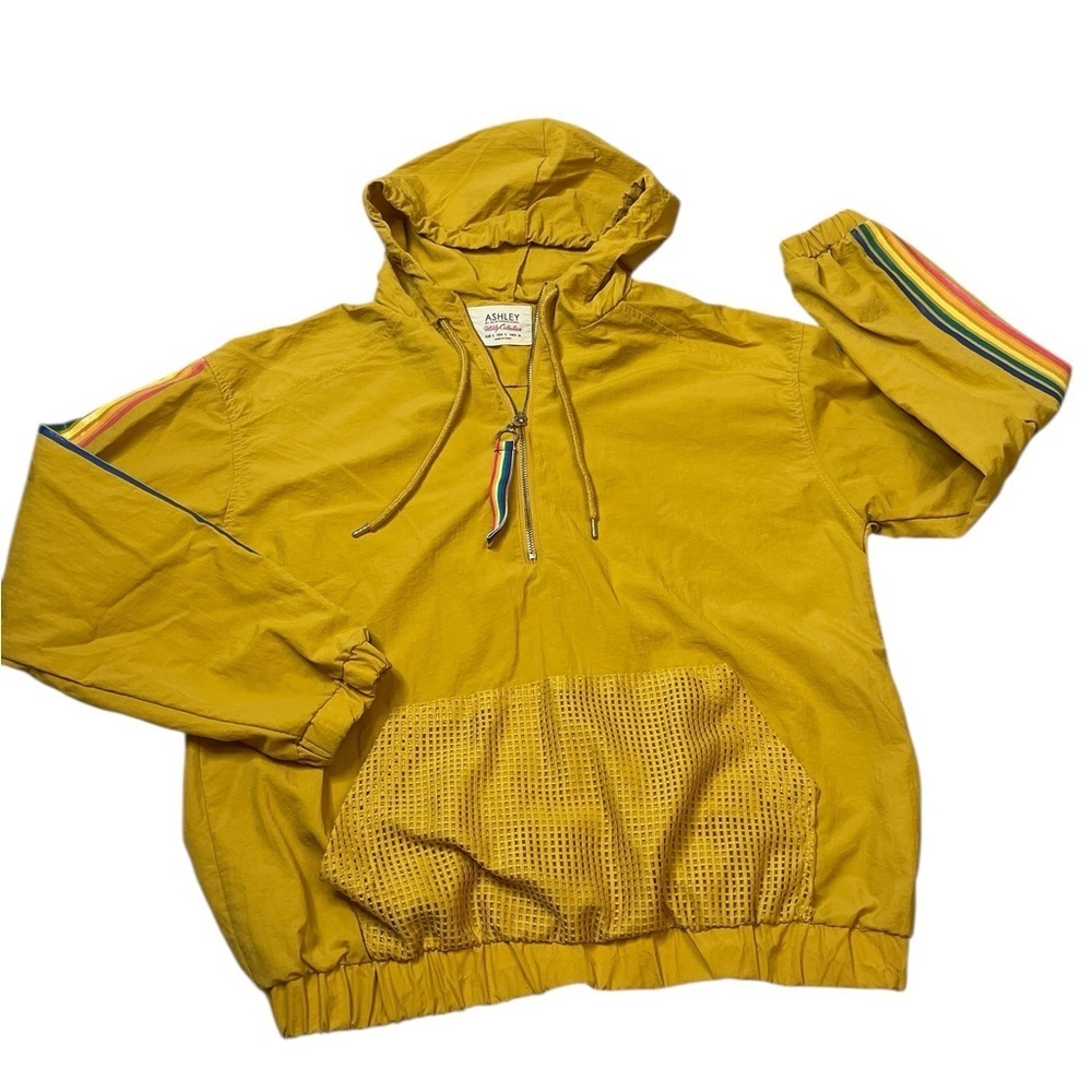 Ashley by 26th International Yellow Rainbow Strips Windbreaker Hoodie size L